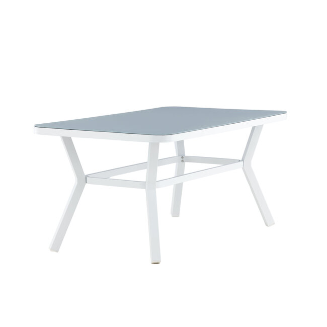 Gartentisch Virya Grau – Eleganter Outdoor-Tisch aus Mattglas und Aluminium, 90 × 160 × 74 cm, wetterfest