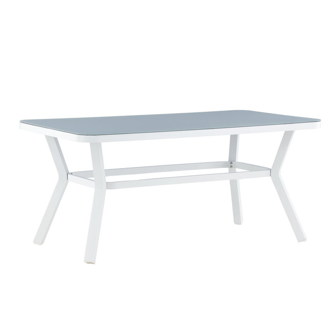 Gartentisch Virya Grau – Eleganter Outdoor-Tisch aus Mattglas und Aluminium, 90 × 160 × 74 cm, wetterfest