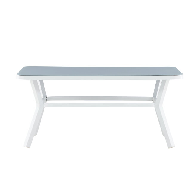 Gartentisch Virya Grau – Eleganter Outdoor-Tisch aus Mattglas und Aluminium, 90 × 160 × 74 cm, wetterfest