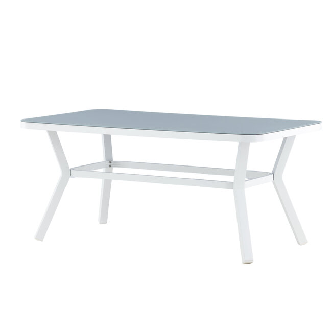 Gartentisch Virya Grau – Eleganter Outdoor-Tisch aus Mattglas und Aluminium, 90 × 160 × 74 cm, wetterfest