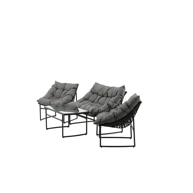 Lounge-Set Tina Schwarz – Moderne Outdoor-Lounge aus Rattan und Stahl, 117 × 70 × 75 cm, wetterfest