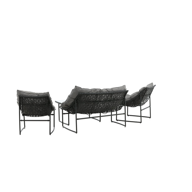 Lounge-Set Tina Schwarz – Moderne Outdoor-Lounge aus Rattan und Stahl, 117 × 70 × 75 cm, wetterfest