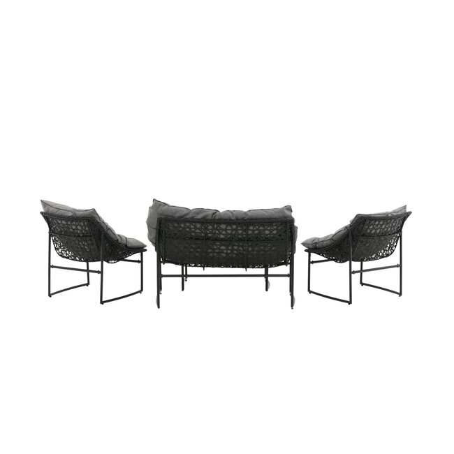 Lounge-Set Tina Schwarz – Moderne Outdoor-Lounge aus Rattan und Stahl, 117 × 70 × 75 cm, wetterfest