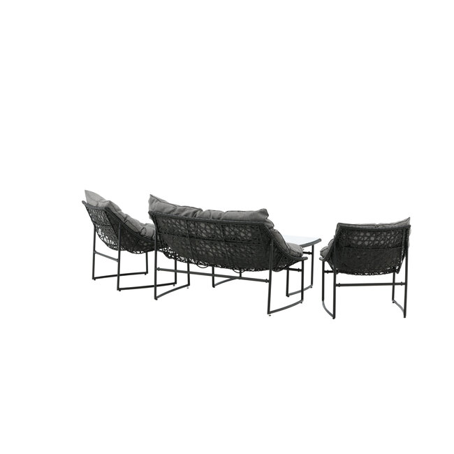 Lounge-Set Tina Schwarz – Moderne Outdoor-Lounge aus Rattan und Stahl, 117 × 70 × 75 cm, wetterfest