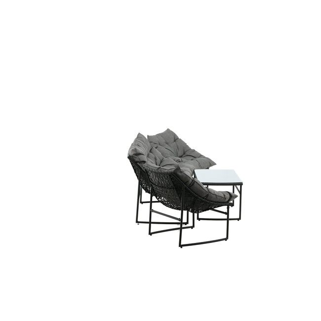 Lounge-Set Tina Schwarz – Moderne Outdoor-Lounge aus Rattan und Stahl, 117 × 70 × 75 cm, wetterfest