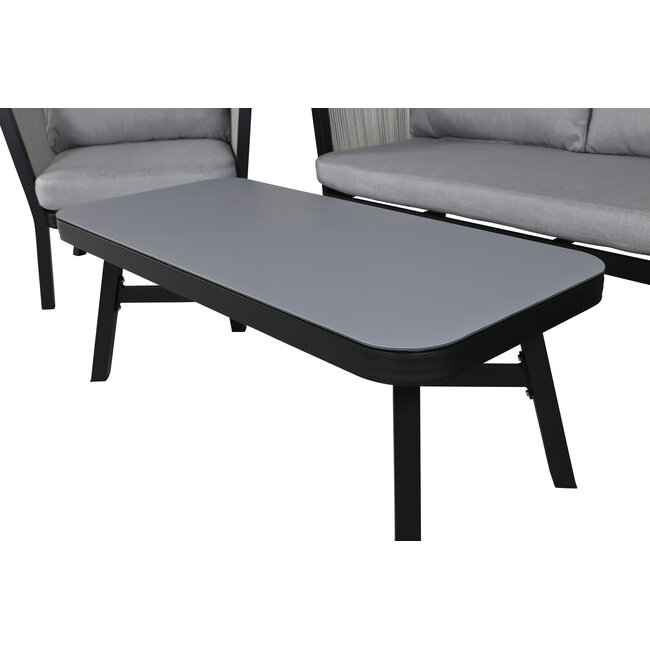 Lounge-Set Virya Schwarz – Moderne Outdoor-Lounge aus Aluminium und Glas, 150 × 77 × 72 cm, wetterfest