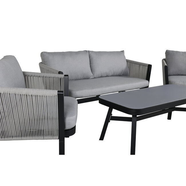 Lounge-Set Virya Schwarz – Moderne Outdoor-Lounge aus Aluminium und Glas, 150 × 77 × 72 cm, wetterfest