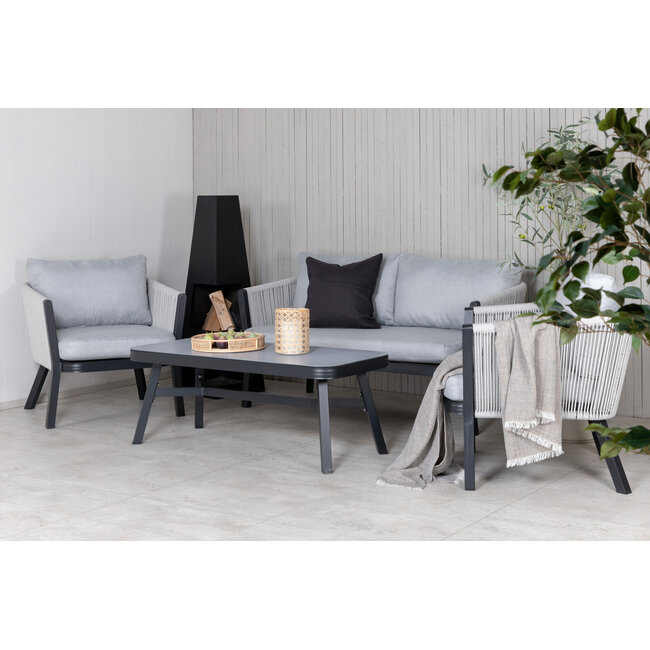 Lounge-Set Virya Schwarz – Moderne Outdoor-Lounge aus Aluminium und Glas, 150 × 77 × 72 cm, wetterfest