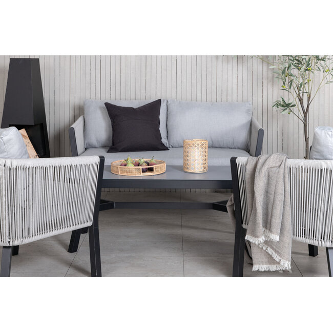 Lounge-Set Virya Schwarz – Moderne Outdoor-Lounge aus Aluminium und Glas, 150 × 77 × 72 cm, wetterfest