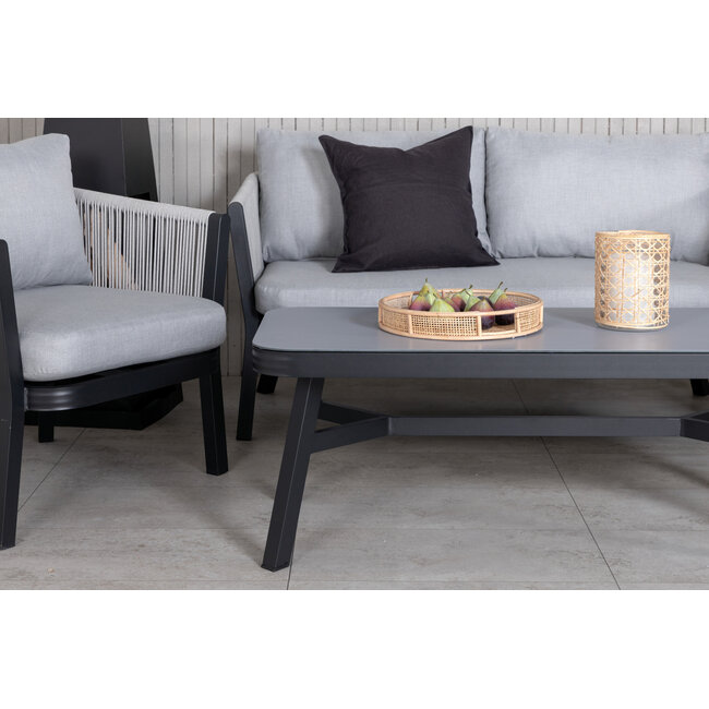 Lounge-Set Virya Schwarz – Moderne Outdoor-Lounge aus Aluminium und Glas, 150 × 77 × 72 cm, wetterfest