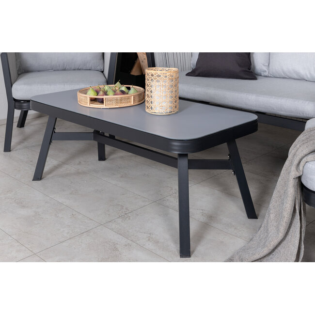 Lounge-Set Virya Schwarz – Moderne Outdoor-Lounge aus Aluminium und Glas, 150 × 77 × 72 cm, wetterfest