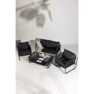 Venture Home Lounge-Set Utah Schwarz – Seilgeflecht & Stahl Outdoor-Lounge
