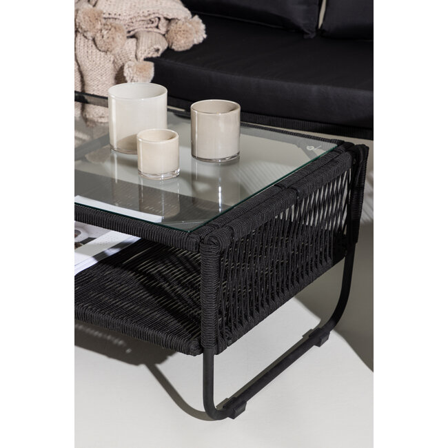 Lounge-Set Utah Schwarz – Moderne Outdoor-Lounge aus Polyester-Seilgeflecht und Stahl, 127 × 76 × 77 cm, wetterfest
