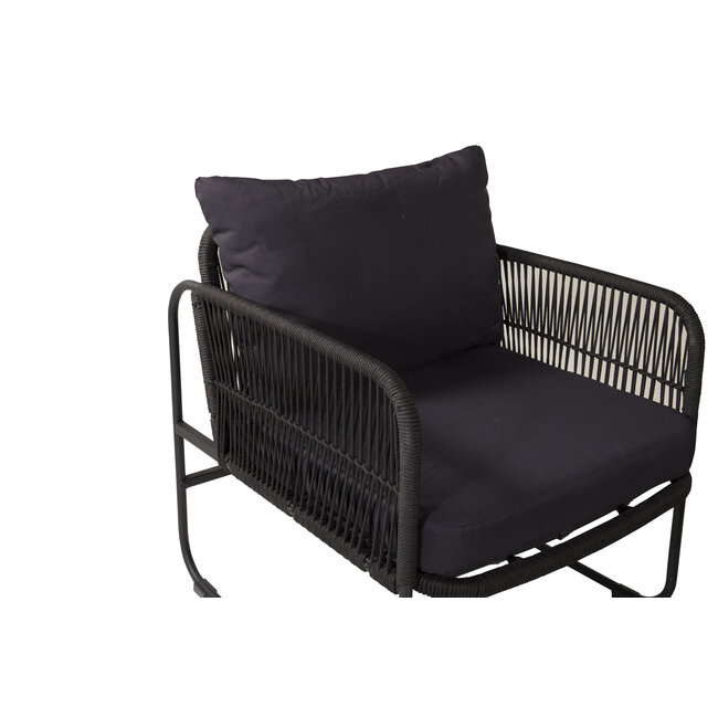 Lounge-Set Utah Schwarz – Moderne Outdoor-Lounge aus Polyester-Seilgeflecht und Stahl, 127 × 76 × 77 cm, wetterfest