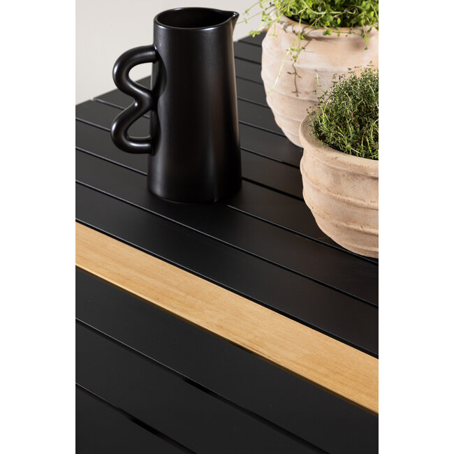 Gartentisch Togo Schwarz XL – Großer Outdoor-Tisch aus Aluminium und Teakholz, 100 × 200 × 75 cm, wetterfest