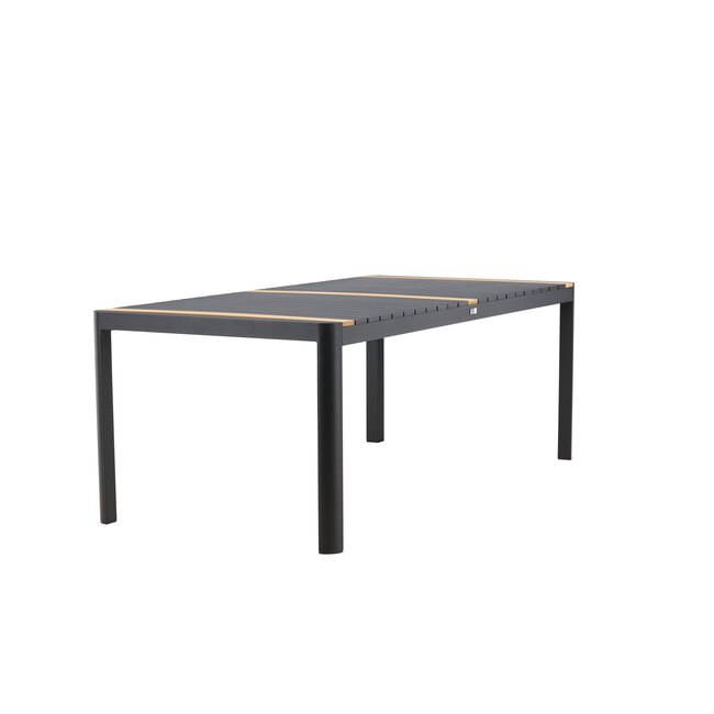 Gartentisch Togo Schwarz XL – Großer Outdoor-Tisch aus Aluminium und Teakholz, 100 × 200 × 75 cm, wetterfest