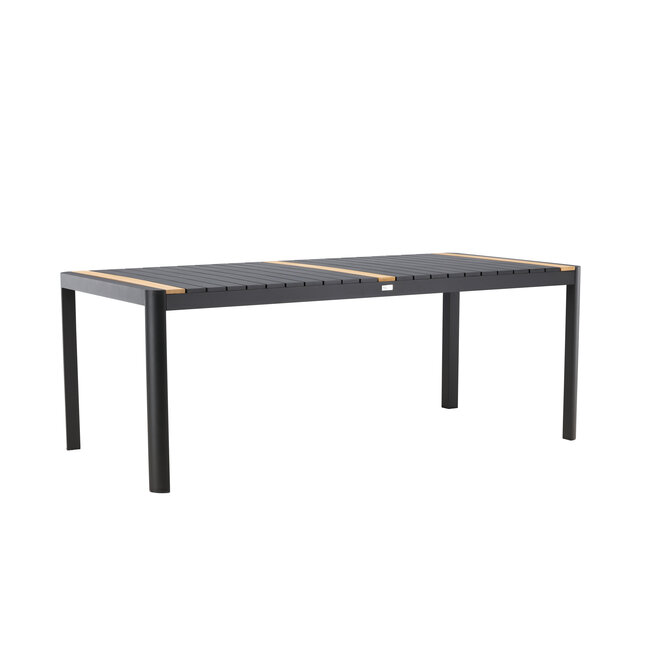 Gartentisch Togo Schwarz XL – Großer Outdoor-Tisch aus Aluminium und Teakholz, 100 × 200 × 75 cm, wetterfest