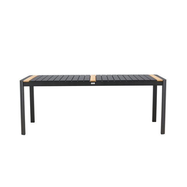 Gartentisch Togo Schwarz XL – Großer Outdoor-Tisch aus Aluminium und Teakholz, 100 × 200 × 75 cm, wetterfest