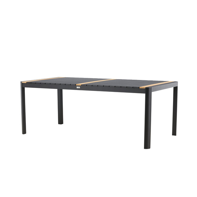 Gartentisch Togo Schwarz XL – Großer Outdoor-Tisch aus Aluminium und Teakholz, 100 × 200 × 75 cm, wetterfest