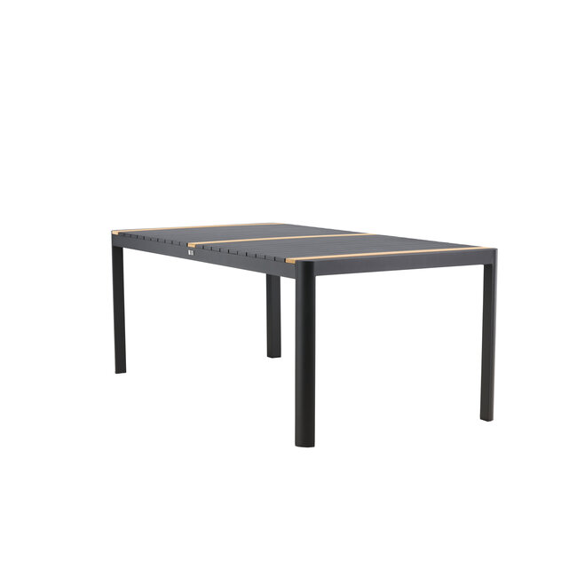 Gartentisch Togo Schwarz XL – Großer Outdoor-Tisch aus Aluminium und Teakholz, 100 × 200 × 75 cm, wetterfest
