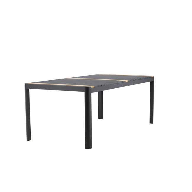 Gartentisch Togo Schwarz XL – Großer Outdoor-Tisch aus Aluminium und Teakholz, 100 × 200 × 75 cm, wetterfest