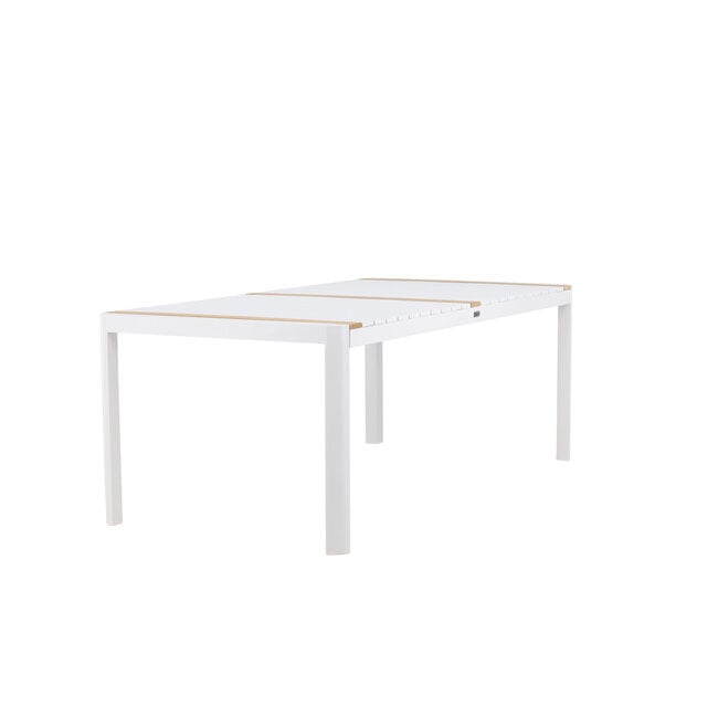 Gartentisch Togo Weiß XL – Großer Outdoor-Tisch aus Aluminium und Teakholz, 100 × 200 × 75 cm, wetterfest