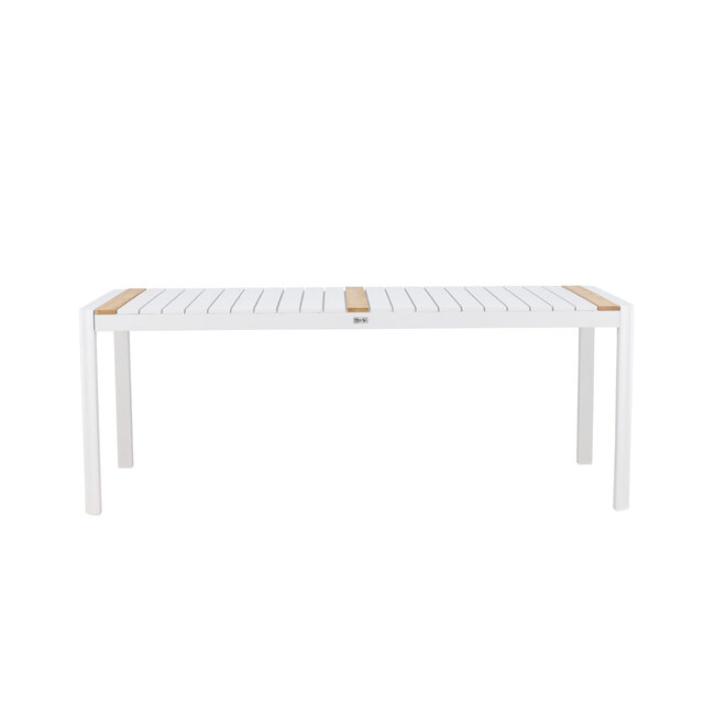 Gartentisch Togo Weiß XL – Großer Outdoor-Tisch aus Aluminium und Teakholz, 100 × 200 × 75 cm, wetterfest