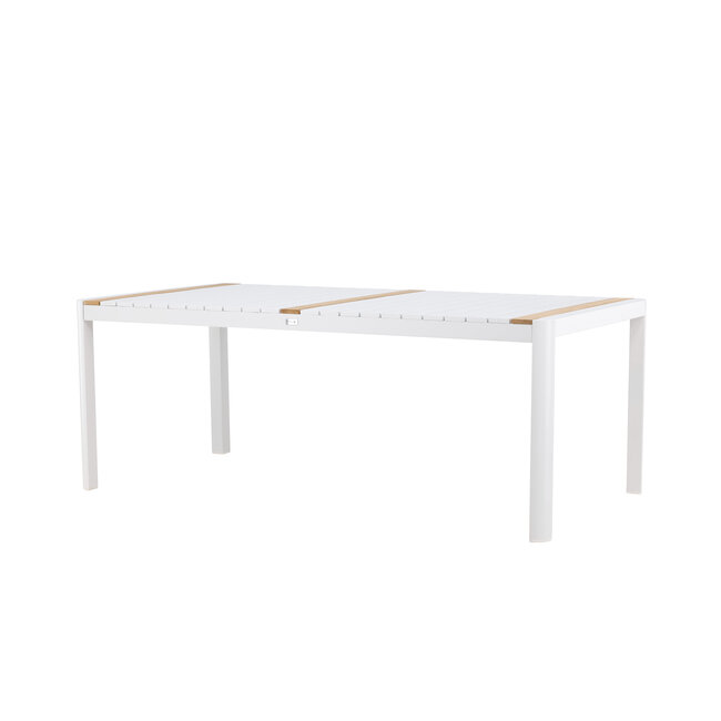 Gartentisch Togo Weiß XL – Großer Outdoor-Tisch aus Aluminium und Teakholz, 100 × 200 × 75 cm, wetterfest