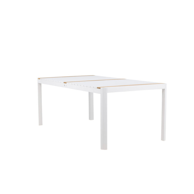 Gartentisch Togo Weiß XL – Großer Outdoor-Tisch aus Aluminium und Teakholz, 100 × 200 × 75 cm, wetterfest