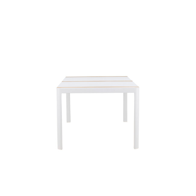 Gartentisch Togo Weiß XL – Großer Outdoor-Tisch aus Aluminium und Teakholz, 100 × 200 × 75 cm, wetterfest