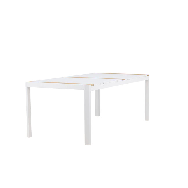 Gartentisch Togo Weiß XL – Großer Outdoor-Tisch aus Aluminium und Teakholz, 100 × 200 × 75 cm, wetterfest