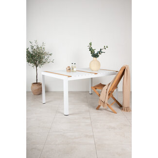 Venture Home Gartentisch Togo Weiß – Aluminium & Teakholz Outdoor-Tisch