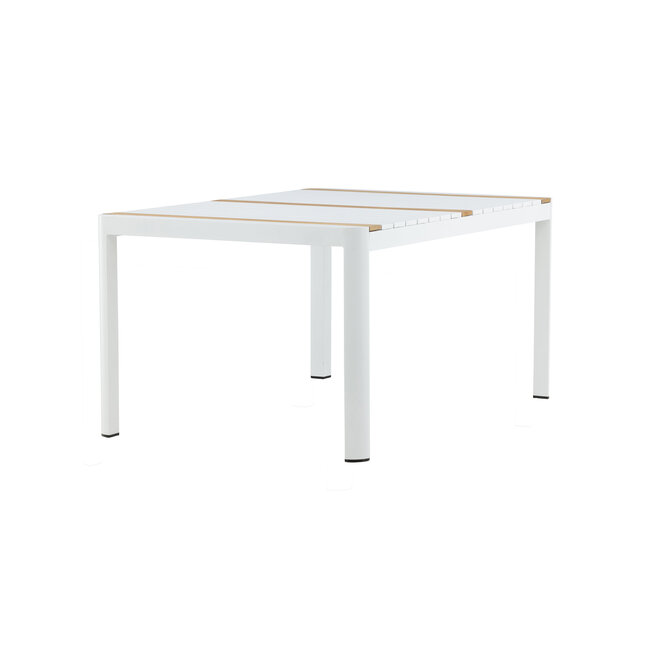 Gartentisch Togo Weiß – Hochwertiger Outdoor-Tisch aus Aluminium und Teakholz, 90 × 150 × 75 cm, wetterfest