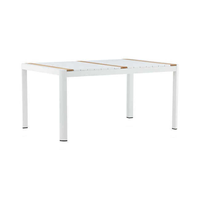 Gartentisch Togo Weiß – Hochwertiger Outdoor-Tisch aus Aluminium und Teakholz, 90 × 150 × 75 cm, wetterfest