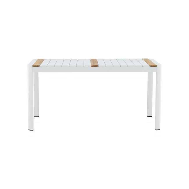 Gartentisch Togo Weiß – Hochwertiger Outdoor-Tisch aus Aluminium und Teakholz, 90 × 150 × 75 cm, wetterfest