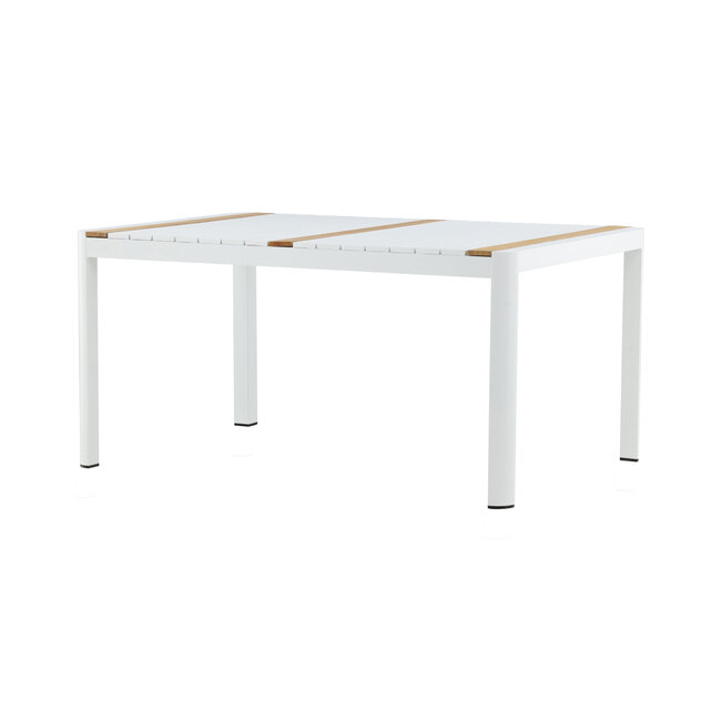Gartentisch Togo Weiß – Hochwertiger Outdoor-Tisch aus Aluminium und Teakholz, 90 × 150 × 75 cm, wetterfest