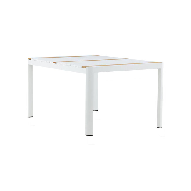Gartentisch Togo Weiß – Hochwertiger Outdoor-Tisch aus Aluminium und Teakholz, 90 × 150 × 75 cm, wetterfest