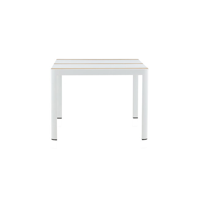 Gartentisch Togo Weiß – Hochwertiger Outdoor-Tisch aus Aluminium und Teakholz, 90 × 150 × 75 cm, wetterfest