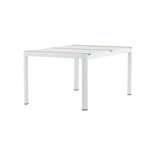 Gartentisch Togo Weiß – Hochwertiger Outdoor-Tisch aus Aluminium und Teakholz, 90 × 150 × 75 cm, wetterfest