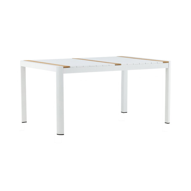 Gartentisch Togo Weiß – Hochwertiger Outdoor-Tisch aus Aluminium und Teakholz, 90 × 150 × 75 cm, wetterfest