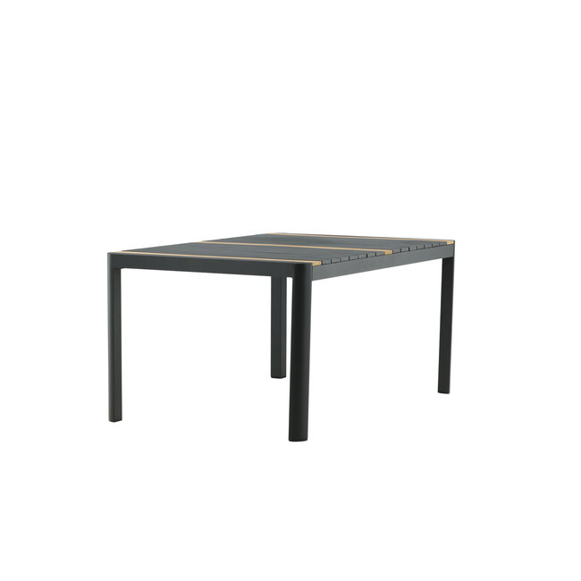 Gartentisch Togo Schwarz – Hochwertiger Outdoor-Tisch aus Aluminium und Teakholz, 90 × 150 × 75 cm, wetterfest