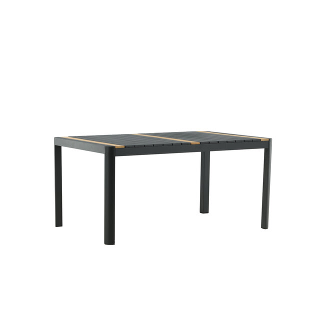 Gartentisch Togo Schwarz – Hochwertiger Outdoor-Tisch aus Aluminium und Teakholz, 90 × 150 × 75 cm, wetterfest