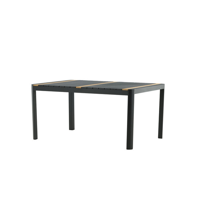 Gartentisch Togo Schwarz – Hochwertiger Outdoor-Tisch aus Aluminium und Teakholz, 90 × 150 × 75 cm, wetterfest