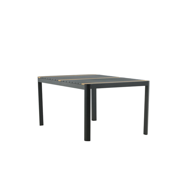 Gartentisch Togo Schwarz – Hochwertiger Outdoor-Tisch aus Aluminium und Teakholz, 90 × 150 × 75 cm, wetterfest