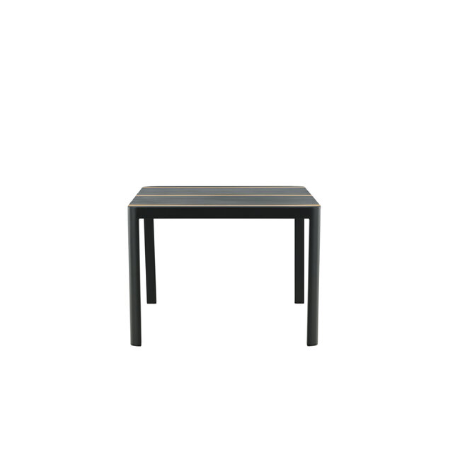 Gartentisch Togo Schwarz – Hochwertiger Outdoor-Tisch aus Aluminium und Teakholz, 90 × 150 × 75 cm, wetterfest