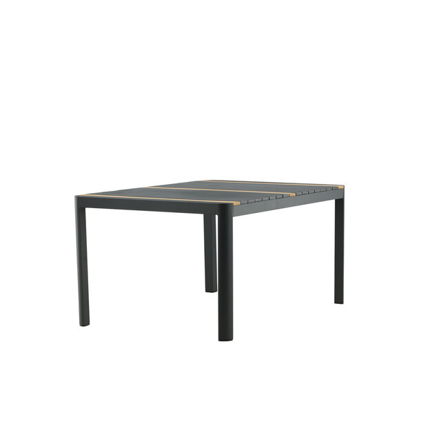 Gartentisch Togo Schwarz – Hochwertiger Outdoor-Tisch aus Aluminium und Teakholz, 90 × 150 × 75 cm, wetterfest