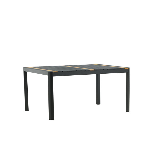 Gartentisch Togo Schwarz – Hochwertiger Outdoor-Tisch aus Aluminium und Teakholz, 90 × 150 × 75 cm, wetterfest