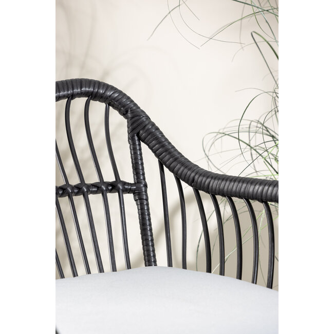 Balkonset Viga Schwarz – 3-tlg. Loungegruppe mit 2 Sesseln und rundem Glastisch für Balkon und Terrasse