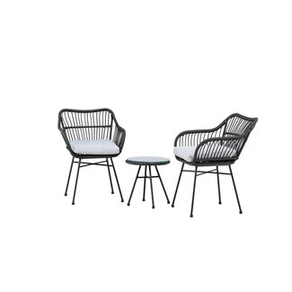 Venture Home Balkonset Viga Schwarz – 3-tlg. Loungegruppe mit 2 Sesseln & rundem Glastisch für Balkon & Terrasse
