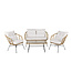 Lounge-Set Viga Natur – 4-tlg. Sofagruppe mit 2-Sitzer, 2 Sesseln und Glascouchtisch für Terrasse und Wintergarten